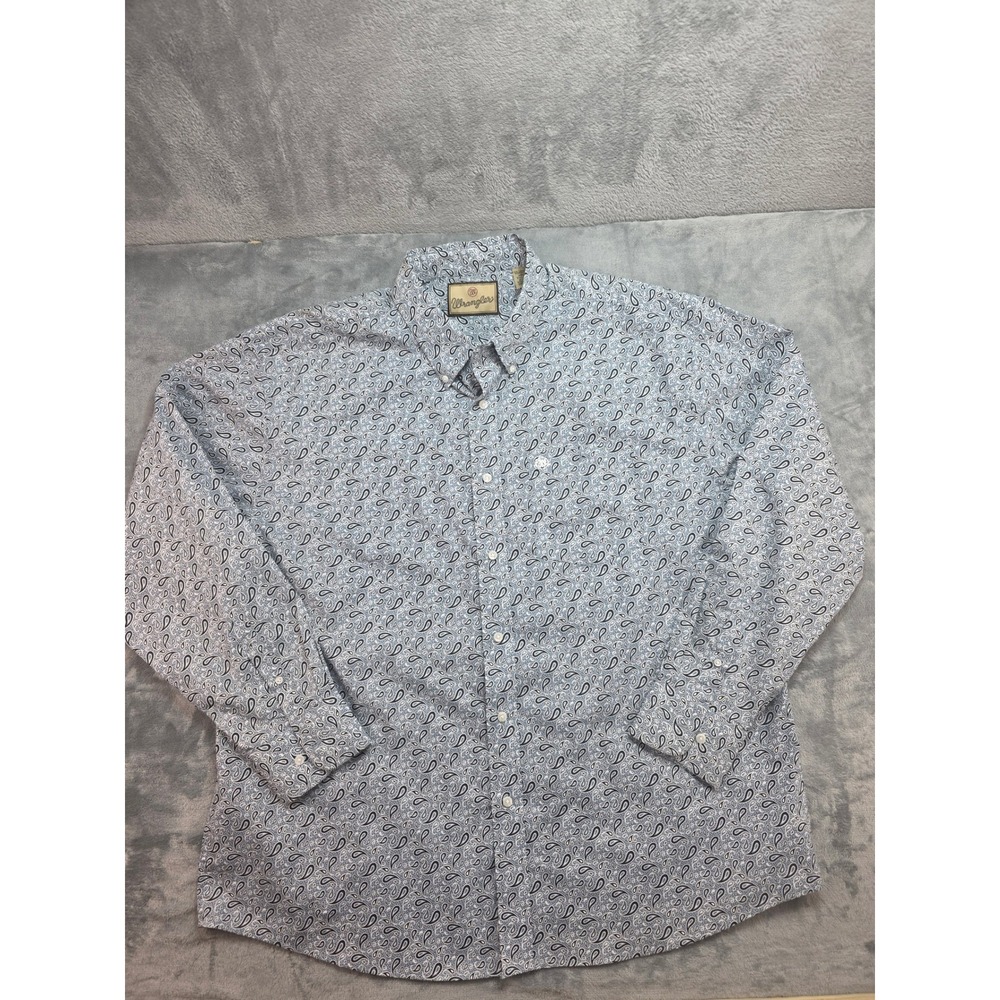 Wrangler Mens XXL Western Blue Paisley Long Sleeve Button Down Shirt  NWOT